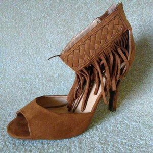 Lane Bryant Cognac Suede Fringe  Ankle Heels